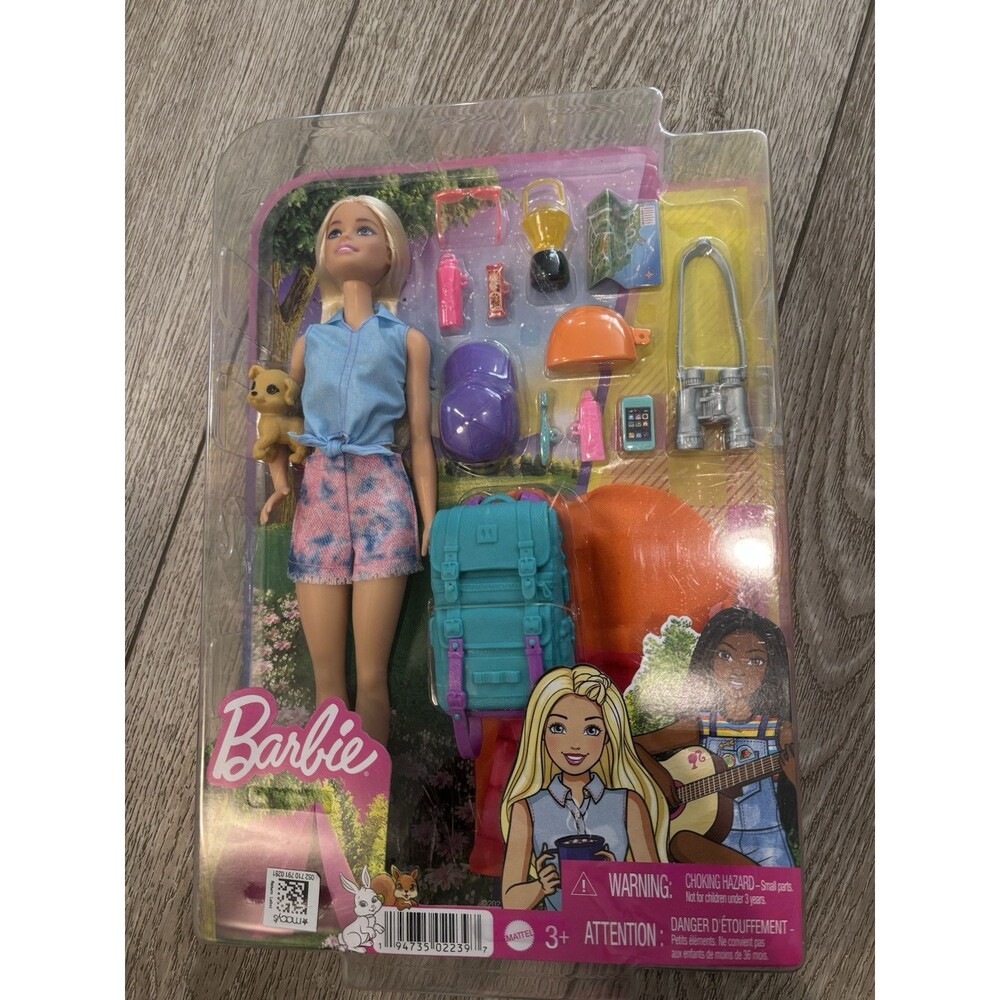 Barbie Camping Hiking Doll Set - Backpack‎ Sleeping Bag Dog Accessories - NEW